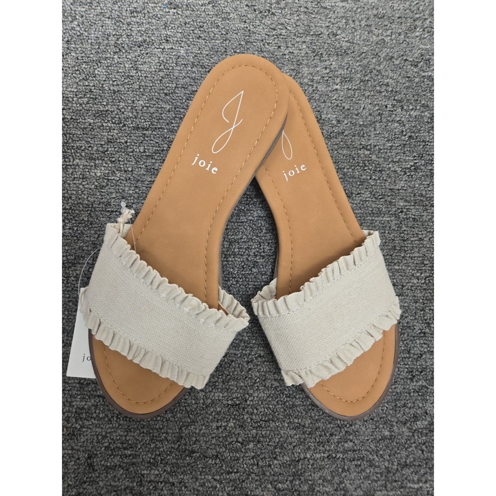 Women's Size 7.5 Joie Cream Tan Ruffle  Slide Sandals Open Toe Shoes
